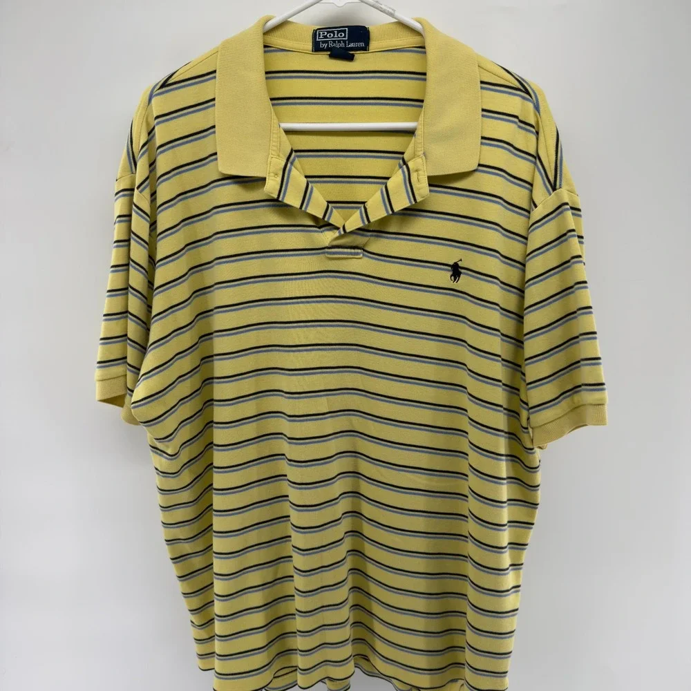Polo Ralph Lauren‎ Mens Yellow Striped Short Sleeve Polo Shirt Cotton XL
